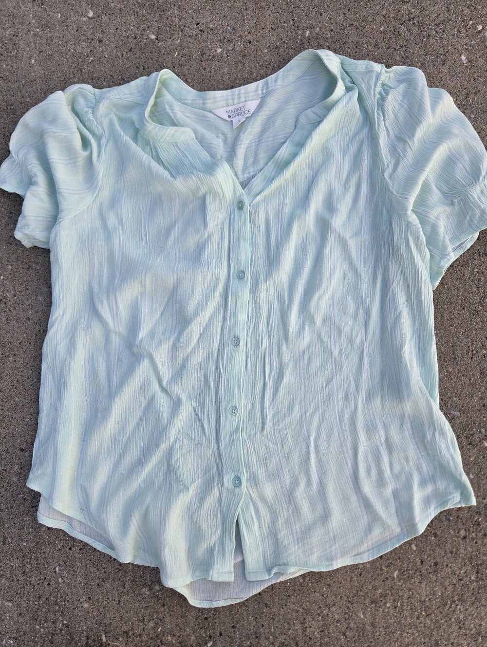 Market & Spruce Mint Green Striped Crinkle Rayon Ruffle Blouse L